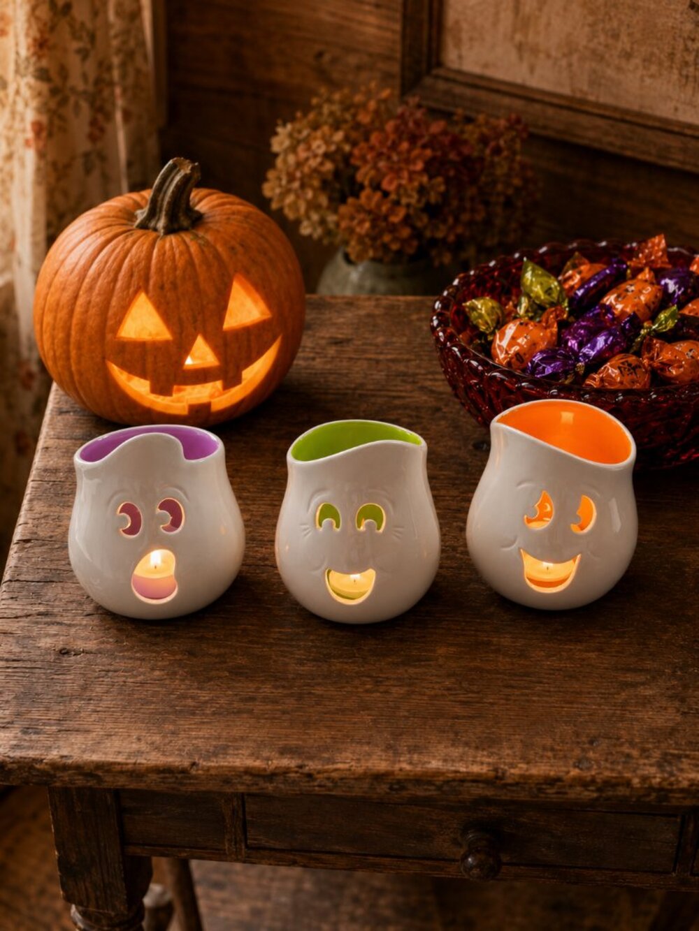 New In Box Party Lite Retired Ghouly Trio Set
